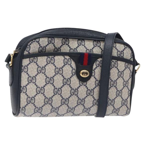 GUCCI GG Supreme Sherry Line Shoulder Bag PVC Navy Gold 116 02 089 Auth 133031 - Picture 1 of 16